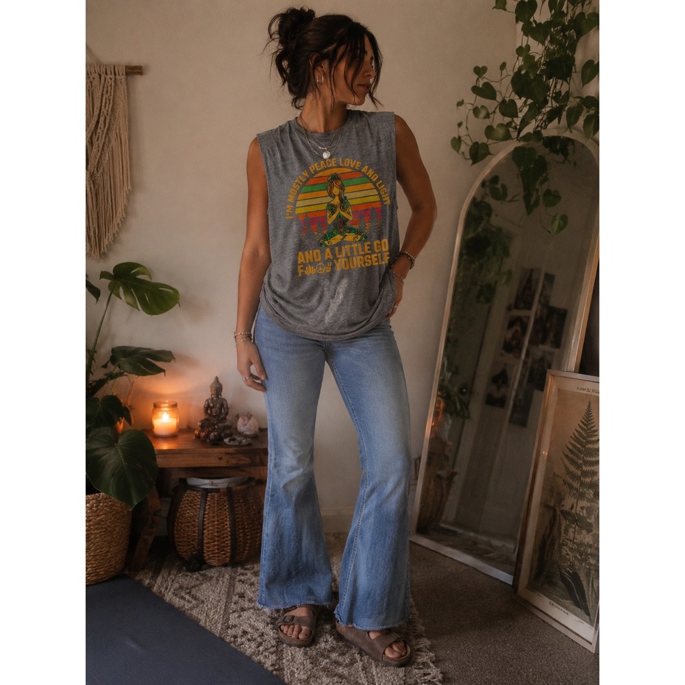 Unbranded Graphic Tee Womens 4XL Blue Peace Love and Light Yoga Sarcastic Shirt